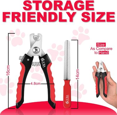 Кліпер для нігтів собак OCBA з захистом від перерізання та пилочкою, професійний, для всіх порід, також для котів та кроликів, червоний/чорний, маленький