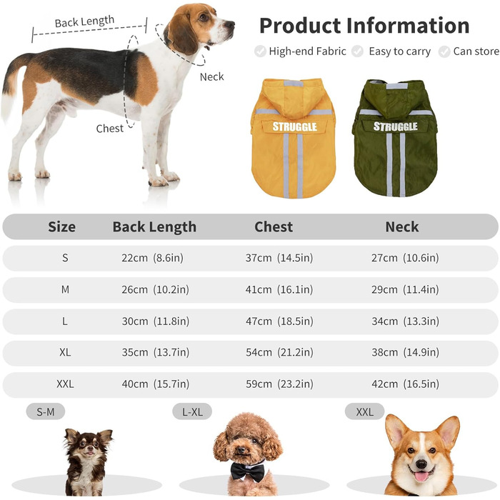 Дощовик для собак PETCUTE: водонепроникний, дихаючий, з капюшоном, XL, оливковий