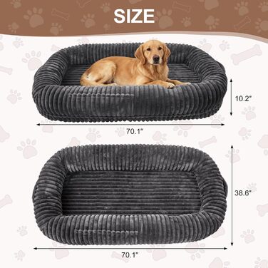 Ортопедичне ліжко для собак, велике, 177,8 x 96,5 x 25,4 см, сіре, з Memory Foam, миється