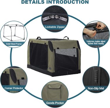 PETSFIT переносна переносна собача переноска для автомобіля та дому, M (76x50x48 см), армійний зелений