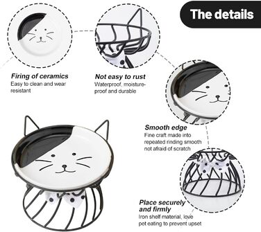 Керамічна миска для котів з металевим підставкою, піднята миска для котів Anti-Erbrechen, плоска керамічна миска для корму та води для котів та маленьких собак (Чорний)