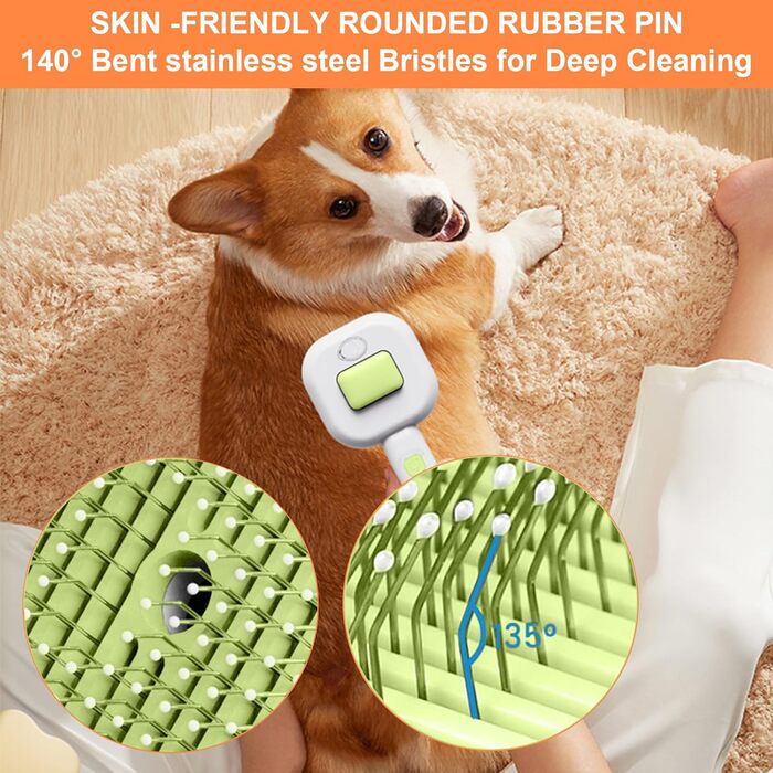 Парова щітка для котів 4 в 1, 4-в-1, для догляду за шерстю котів та собак, самоочисна, антистатична (зелена)