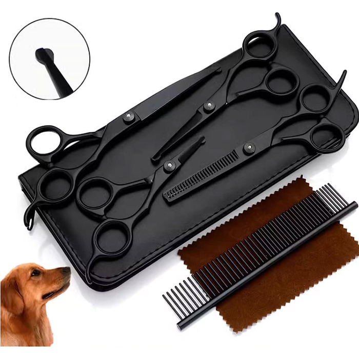 Набір ножиць для грумінгу собак, нержавіюча сталь, прямі, витончені та вигнуті ножиці