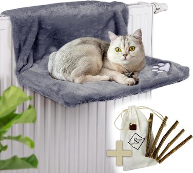 Ліжко для котів на радіатор ne&no, з 5 паличками Мататабі, підвісна котяча гамака на батарею, без шкідливих речовин, знімна підкладка, антрацит