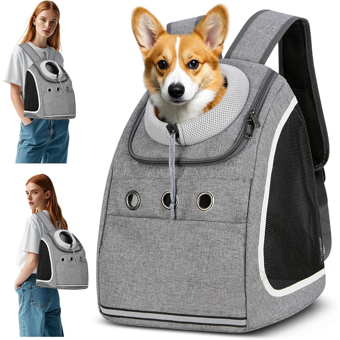 Рюкзак-переноска для тварин ALLSOPETS, дихаючий, для подорожей, для великих котів та малих собак, світло-сірий