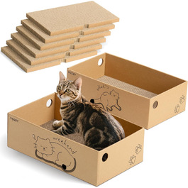 Ycozy Драбина-подряпування для котів з великою двосторонньою гофрокартонною поверхнею. Набір містить 2 коробки та 6 драбинок для котів. Міцні котячі меблі для заміни.