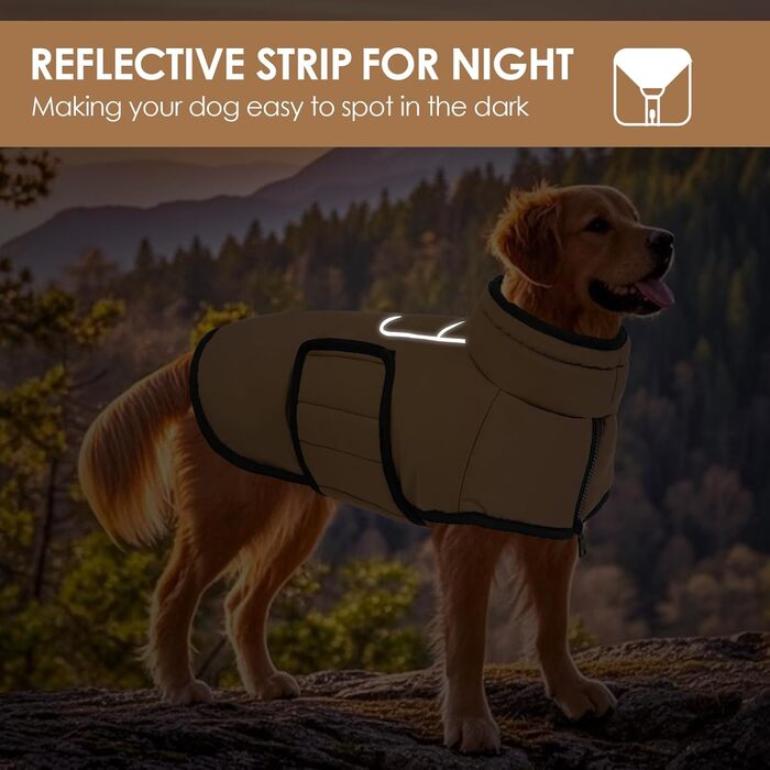 Теплий зимовий одяг для собак великих порід AOFITEE: водонепроникна куртка з флісу з коміром-хомутом, для Коргі, Бордер Коллі (L, Коричневий)