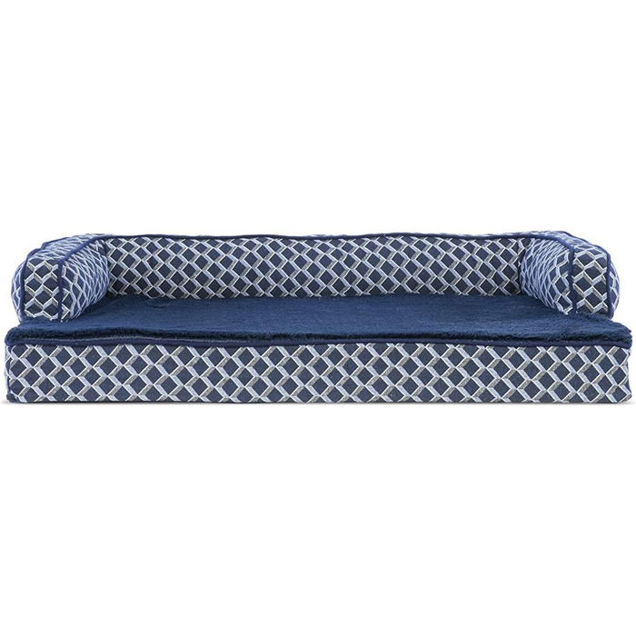 Ліжко для собак та котів FurHaven, плюш, диван, охолоджуючий гель, знімний чохол, блакитний, розмір M (76x51x17 см)