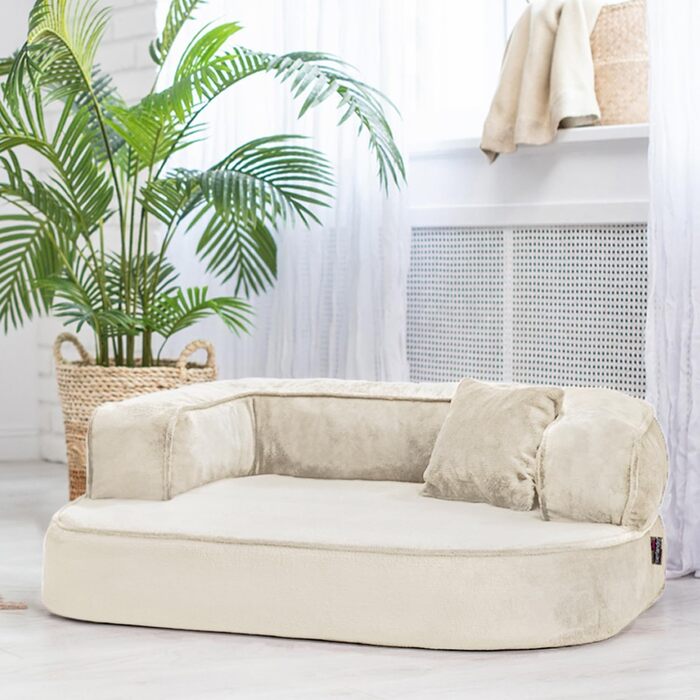 Ортопедичне собаче ліжко Tierlando Sharleen VISCO Plus з м'якої тканини Тедді, 80x60 см, колір: кремовий