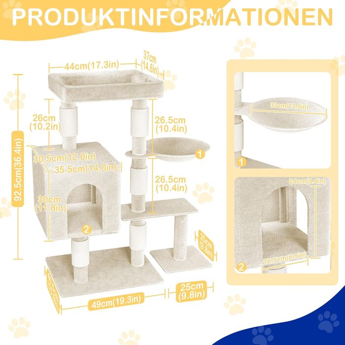 Драбина-кіготь для котів Naizy K1276 XXL, 49x41x93 см, бежева. Драбина з сизалю, кіготь-стійка, будиночок для кота. Активна іграшка для котів, підходить для кількох котів.