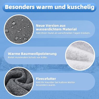 Зимова куртка для собак SlowTon з флісу, з коміром-гетром, світловідбиваючими смугами, регулюванням, водонепроникна та вітронепроникна для цуценят та собак (Сірий, M+)