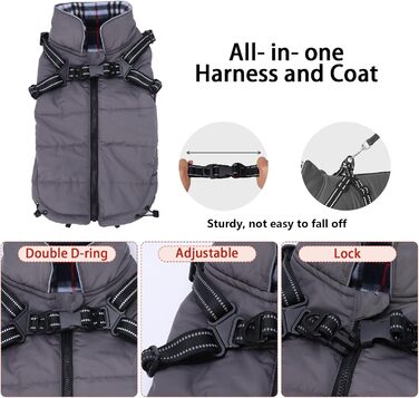 Водонепроникний зимовий теплий нашийник для собак, розмір M (довжина спини 34 см), сірий