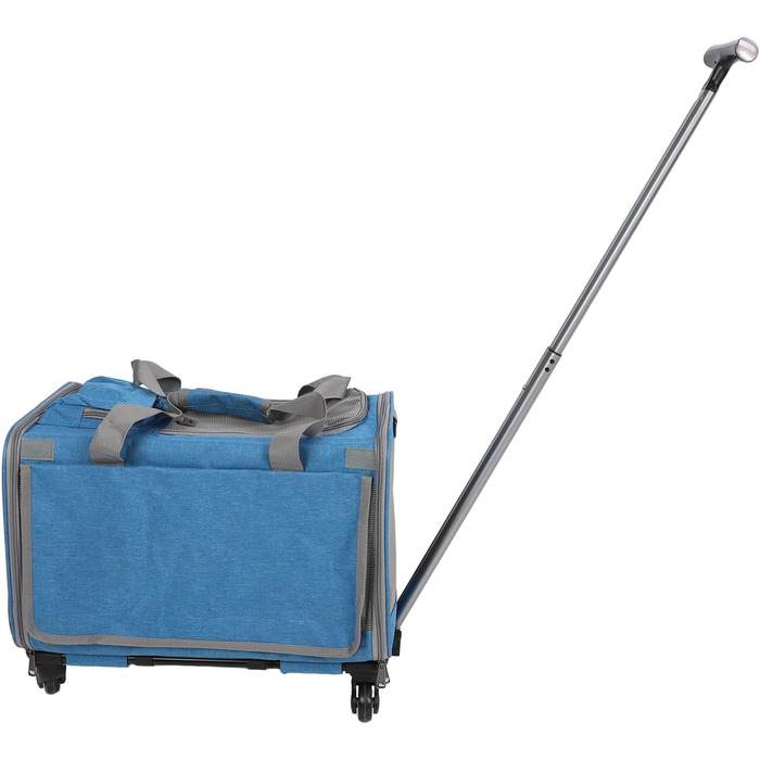 Транспортна переноска для котів та собак на колесах, складана, з телескопічною ручкою, синього кольору