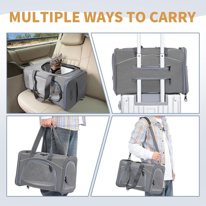 Транспортна сумка Petsfit для котів та собак | Авіапереліт, авто та поїзд | Сірий колір, Small