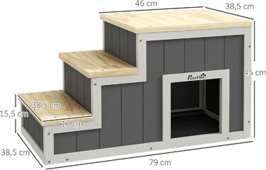 Драбинка PawHut 2-в-1 для собак і котів з будиночком, 3 сходинки, дерев'яна, до 30 кг, для дивана і ліжка, сіра