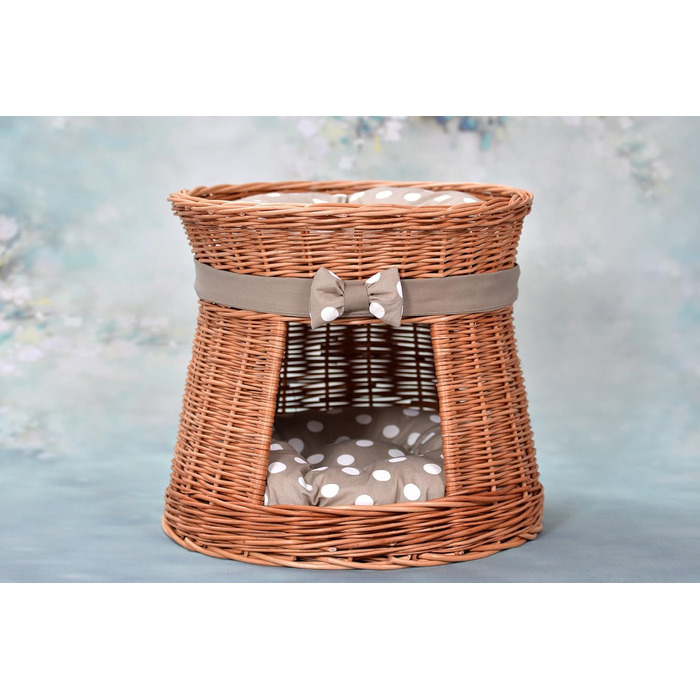 Кішка Будка Кругла Натурального Кольору: Двоярусний Корзинка для Кішки з Велюровою Подушкою, Корзинка з Плетеної Вельветової Лози, Кішка-Тур, Меджовтий Колір