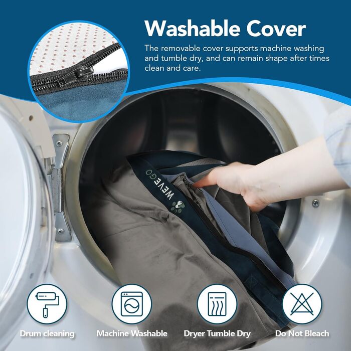 Велике ортопедичне ліжко для собак з гелевою піною пам'яті, міцний фланелевий матеріал, знімний чохол та водонепроникним вкладишем (117 x 74 x 20 см, блакитна подушка)