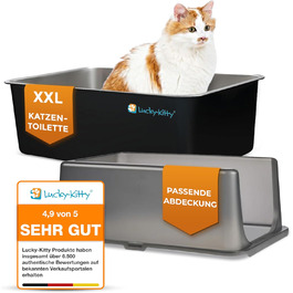 Котлочистка Lucky-Kitty Edelstahl 60x40x20 см з кришкою | XXL, не пропускає запахи, чорна | Котлочистка для котів, не витікає