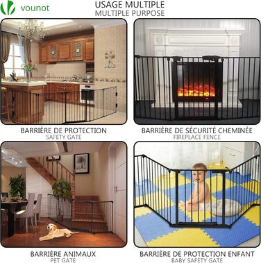 Захист для каміну Vounot: сітка металева, 5 елементів, з безпечними дверима, чорна, 300x75 см