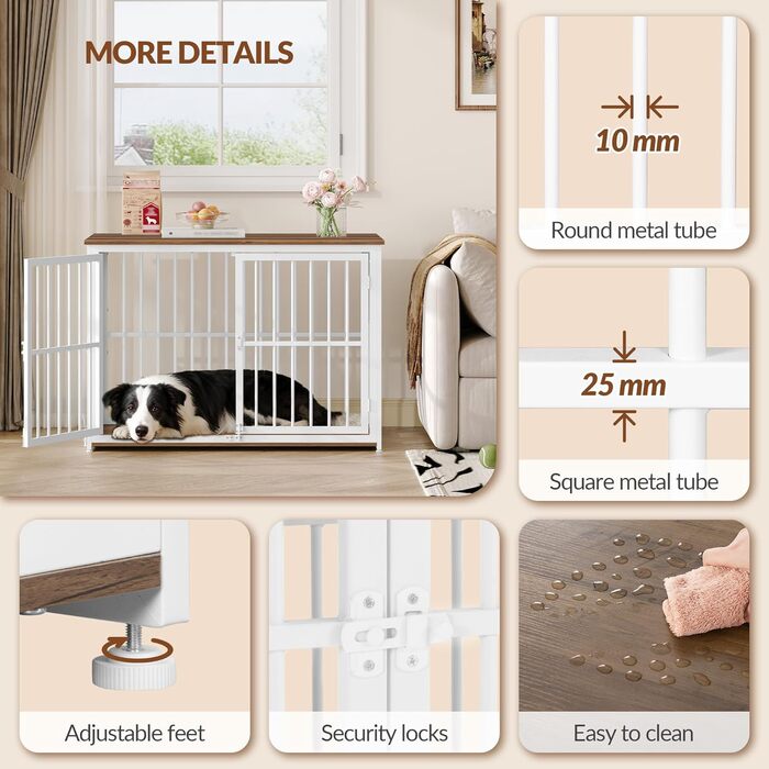 Будиночок для собаки 100x60x70 см, дерев'яний, з 3 дверима, вінтажний коричнево-білий, для середніх та великих порід