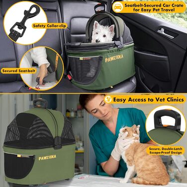 Дитяча коляска для тварин PAWZIDEA з двома знімними підносами, переносна клітка для собак та котів, розширювана сумка-переноска, складна легка коляска для 2-4 тварин