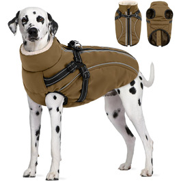 Теплий зимовий одяг для собак: куртка з блискавкою, вітрозахисна, з відбиваючими смугами та нагрудником, коричнева, XL