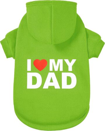 Зелений худі для собак GreenJoy XL з написом 'I Love My Dad', теплий пуловер з капюшоном для цуценят, котів, малих, середніх та великих собак