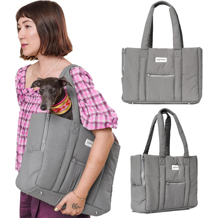 Сумка-переноска для собак та котів Joyflow | до 6 кг | м'яка переноска з безпечним кліпом | для подорожей літаком та авто | дизайн Європа | темно-сірий