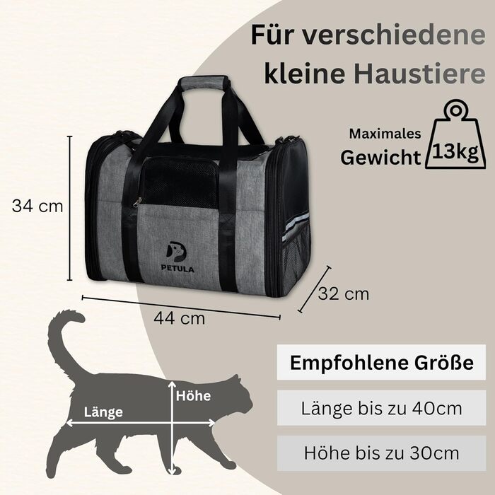 Транспортна сумка для котів та собак Petula Katzentasche & Hundetasche – сіра, до 13 кг, складна, з підстилкою та вентиляцією