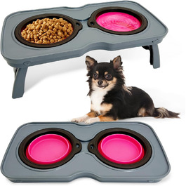 Складані годівниці для собак, 2-в-1 піднята миска для тварин зі стійкою, портативні дорожні миски для собак та котів (Рожевий)