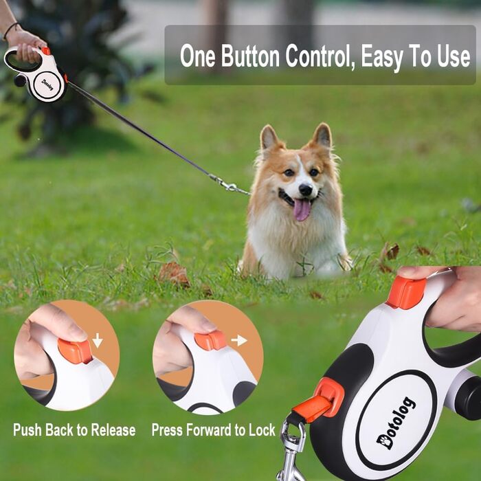 Еластична повідка для собак Dotolog, висувна, до 8 м, для собак середніх та великих порід (до 50 кг), чорна