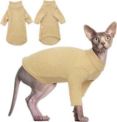 Теплий жилет для безшерстих котів з високим коміром, дихаючий, стильний одяг для котів, жилет-пуловер для кошенят з візерунками, піжама-костюм для Sphynx, Cornish Rex, Devon Rex, Peterbald (S, Хакі)