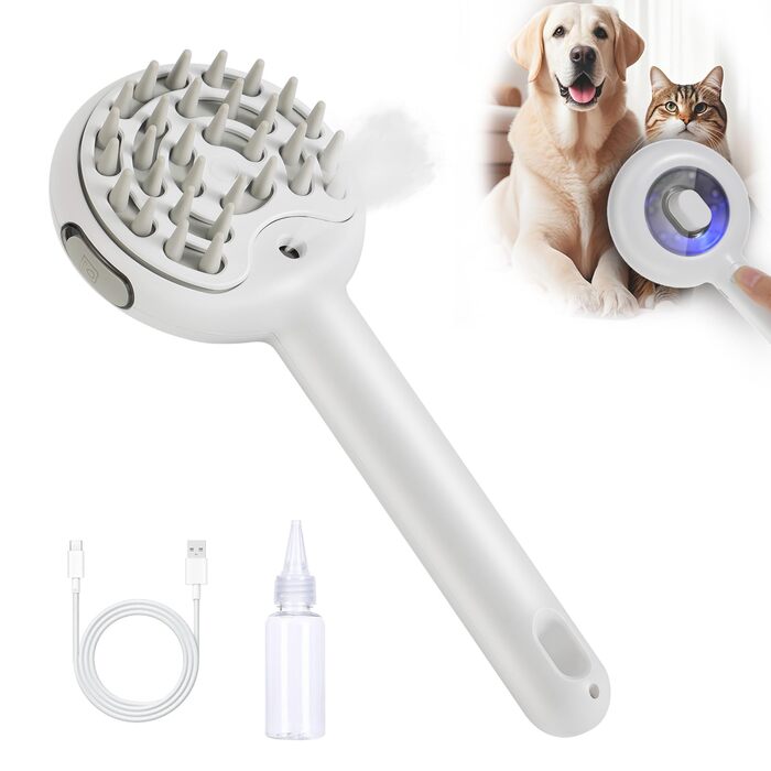 Масажна щітка 3-в-1 для тварин | Антистатичний гребінь для котів та собак | Видалення шерсті та масаж | Вбудований пульверизатор для води | Ідеальна для щоденного догляду за шерстю