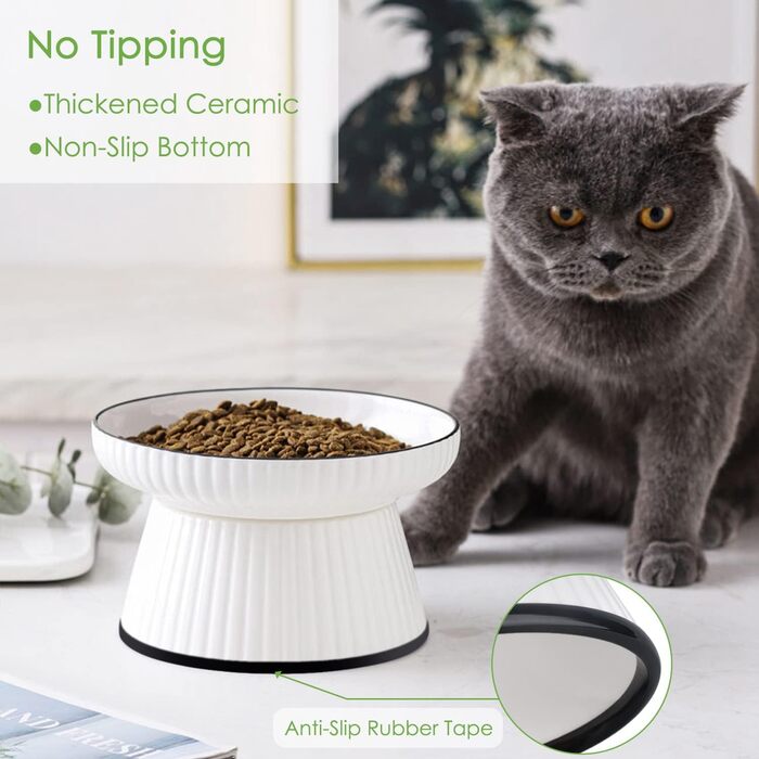 Керамічна миска для котів великого розміру, 18 см. Підвищена миска для здорового харчування без стресу, біла. Миска для котів та маленьких собак, анти-блювотний наповнювач, нековзна, 425 мл