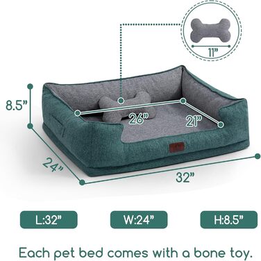 Ортопедичне собаче ліжко Hollypet для середніх собак, зелене, 81.3 x 61.3 x 32 x 24 см. Знімний, водонепроникний, миючий чохол та антиковзаюча підкладка.