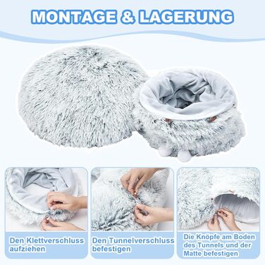 Туннель-іграшка для котів Jiupety з місцем для сну, великий, сірий, з підвісними кульками