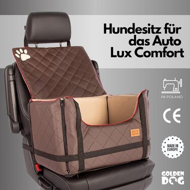 Транспортна переноска для собак Golden Dog з кріпленням на ремінь безпеки, 65x53x27 см, колір коричневий. Імітація шкіри, водовідштовхувальна, складна, підходить для автомобіля.