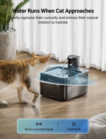 Автоматичний котячий фонтан DownyPaws, 2,5 л, бездротовий, з датчиком руху, BPA-free, чорний, 6 фільтрів