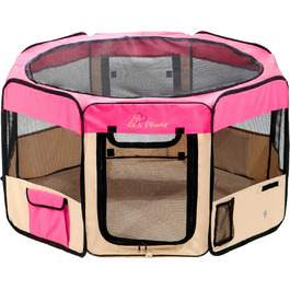 Ляльковий загон для тварин Pawer, 8-секційний, розкладний, з персоналізованим вишитим покриттям, для котів/собак/цуценят, 600D Oxford, портативний, для дому та вулиці, 36'x18.5', рожевий