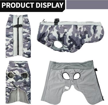 Водонепроникний теплий зимовий одяг для собак - куртка з отвором для шлейки, з відбиваючими смугами, для малих, середніх та великих собак, колір: сірий камуфляж, розмір: S