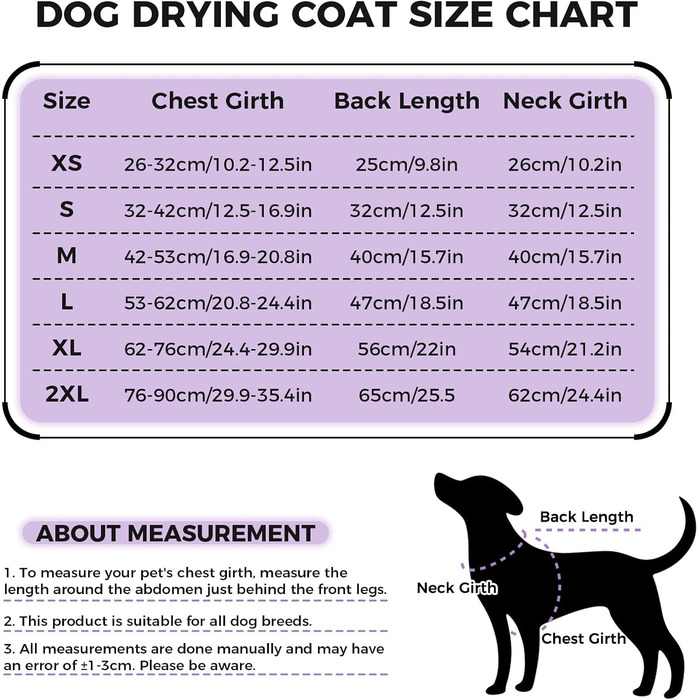 Рушник для собак, халат для собак маленьких, середніх та великих порід, швидковисихаючий рушник з мікрофібри, халат для собак з клямками та регульованими стяжками (XS, сірий)