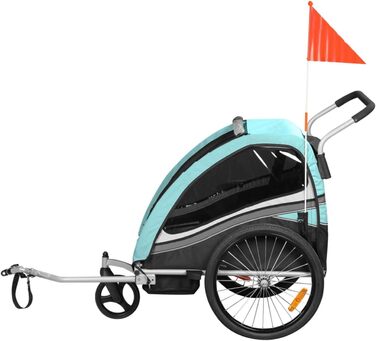 SAMAX Fahrradanhänger Jogger 2in1: Дитячий велопричіп-коляска 2в1, 360° обертання, для 2 дітей - Black Edition Turquoise