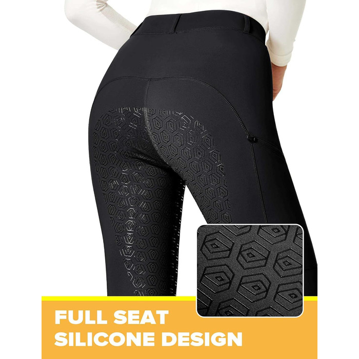 Легінси для їзди верхи FitsT4 з силіконовим покриттям, кишенею для телефону та петлями для ременя - чорний, розмір S