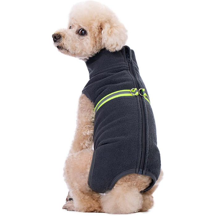 Зимовий одяг для маленьких собак, теплий флісовий комбінезон з відбиваючими елементами, теплий одяг для цуценят, піжама-костюм (темно-сірий, M)