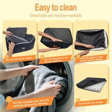 Підвищення для собак у машину з memory foam, до 15,9 кг, середній розмір, зручне автоліжко для собак, знімний чохол, сірий + чорний, Large