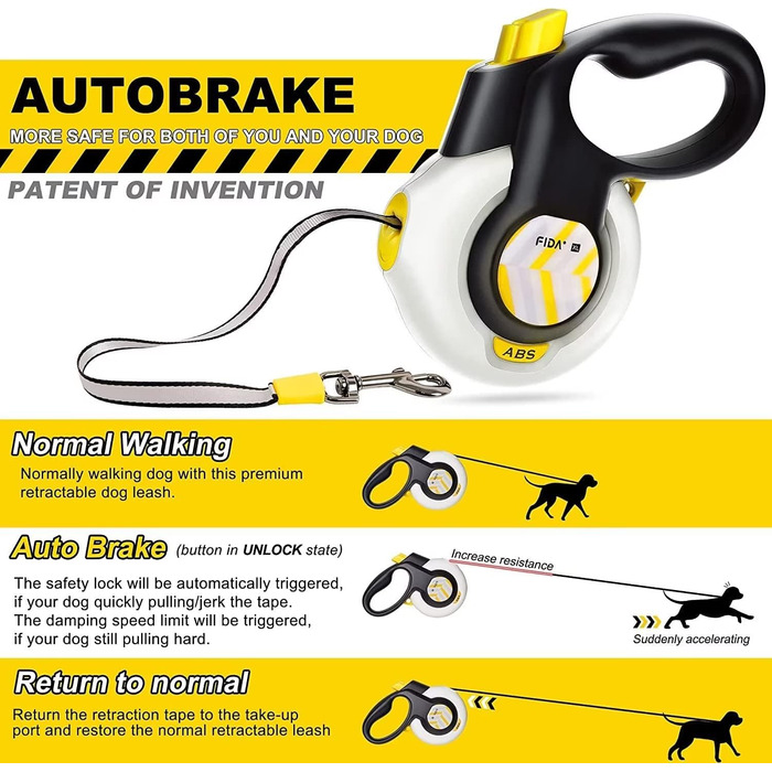 Автоматичний повідок FIDA AutoBrake для великих собак, 5 м, антипотяг, XL, патентований дизайн