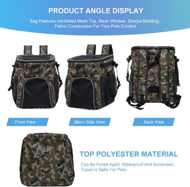 PETCUTE Фарбований велосипедний кошик для собак і котів, складаний кошик для собак на велосипеді спереду з бічними кишенями, дихаючий велосипедний кошик спереду для маленьких і середніх собак з світловідбиваючими смугами та світлом (Оливковий)