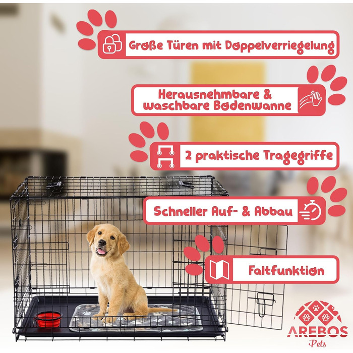 Клітка для собак Arebos | Транспортна переноска для собак, складна | Клітка для собак, чорна, 107 x 71 x 77,5 см