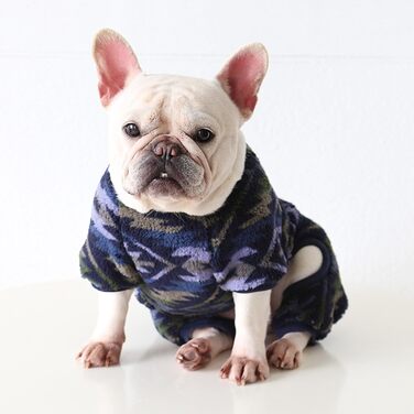 Піжама для собак, тепла, м'яка флісова, мила, костюм для цуценят, маленьких та середніх собак (Мops, Французький бульдог), розмір M, темно-синій