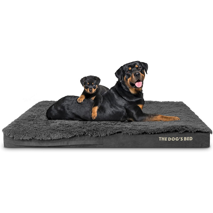 Ортопедичне собаче ліжко, велике, штучне хутро, 101 x 64 x 10 см, водовідштовхувальне, з Memory Foam, сіре (135 x 91 x 10 см)